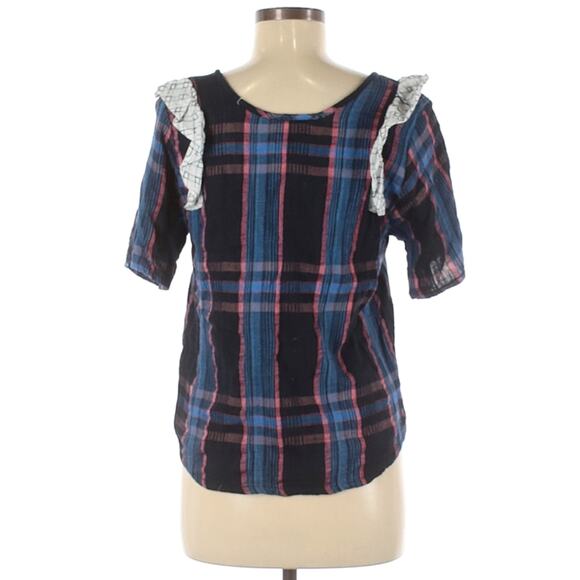 ACE & JIG Fiddle top plaid ruffle shoulder reversible blouse in River Size M - Picture 2 of 12